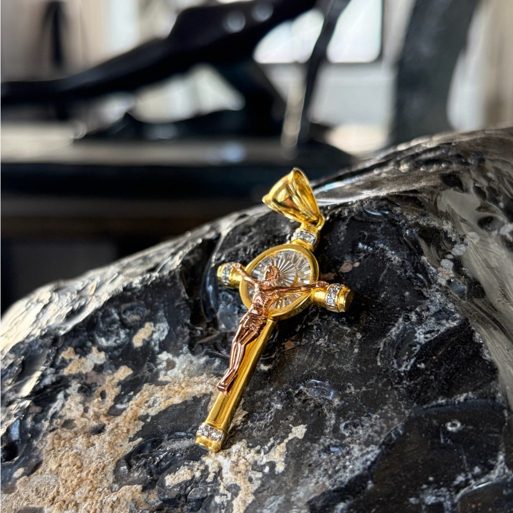 Gold and Silver Jesus Crucifix Religious Pendant Necklace